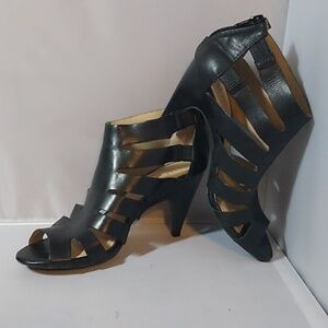 INC Gili Caged Leather Sandal Black Size 5.5
